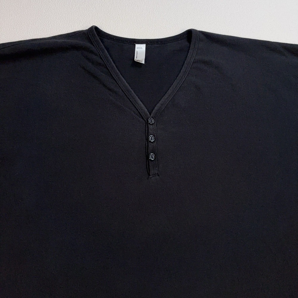American Apparel Henley Shirt Men's XL Black 100% Combed Cotton *HOLE* - Picture 4 of 16